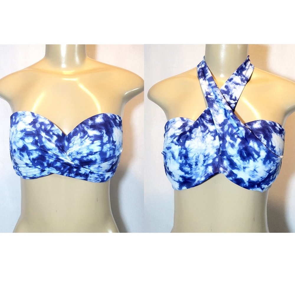 ☀️👙Victoria Secret Blue & White Tie Dye Strapless Halter Convertible Bikini Top